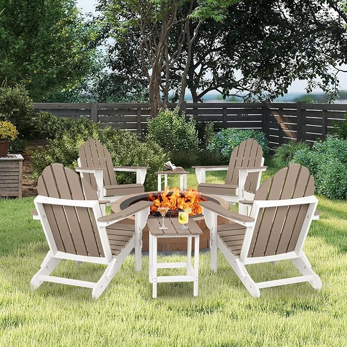 Aoodor HDPE Outdoor All-Weather Folding Adirondack Chair for Patio, Garden, Backyard, Lawn, Fire Pit, Brown