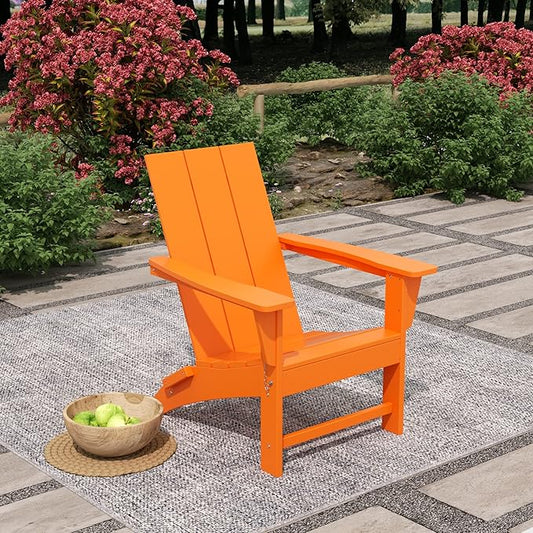 WO Home Furniture HDPE Adirondack Chair Folding Poly Lumber All Weather UV/Fade Resistant Heavy Duty for Patio, Backyard, Balcony, Garden, Lawn (Orange)…