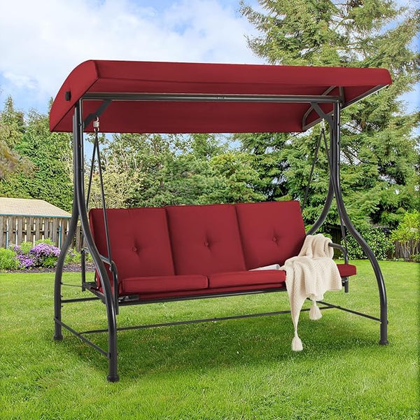 AECOJOY 3-Seat Outdoor Porch Swing with Adjustable Backrest and Canopy - Photo 1
