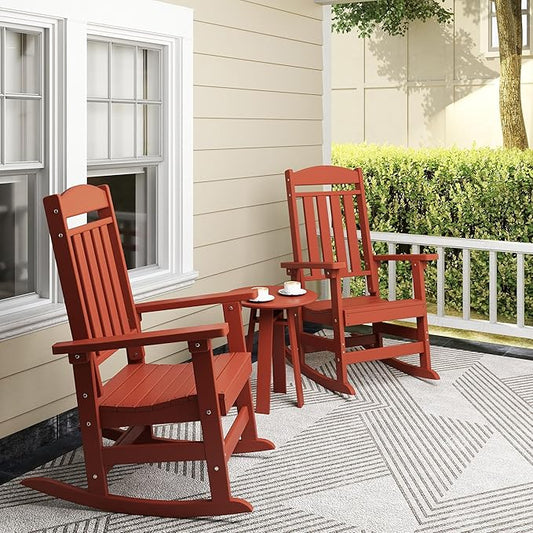 Outdoor Rocking Chairs Set of 6, Oversized High Back Patio Rocking Chairs, All Weather Porch Rocking Chairs for Outside. Red