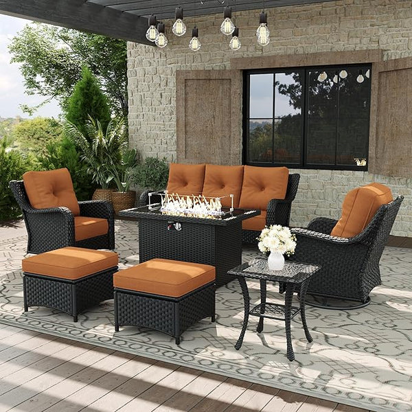 7 Piece Patio Furniture Set with Fire Pit Table - Photo 1