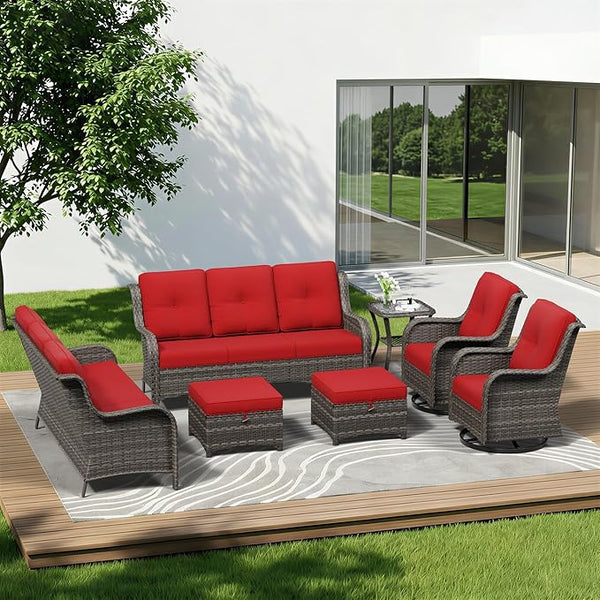 7 Piece Outdoor Wicker Patio Furniture Set, Outdoor Swivel Rocker Patio Chairs Set with Thickened Olefin Cushions - Photo 1