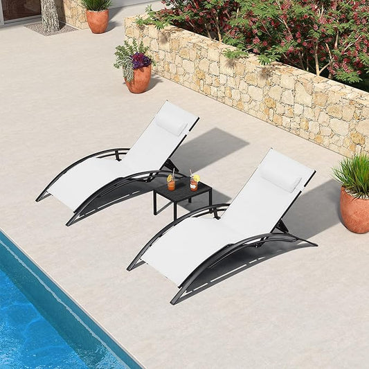PURPLE LEAF Patio Oversized Chaise Lounge Chair Set with 2 Side Table Pool Adjustable Recliner Chairs for Outside Beach Outdoor Sunbathing Tanning Poolside Lounges