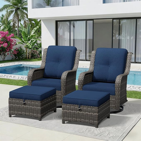 4 Piece Outdoor Wicker Patio Furniture Set, Outdoor Swivel Rocker Patio Chairs Set with Thickened Olefin Cushions - Photo 1