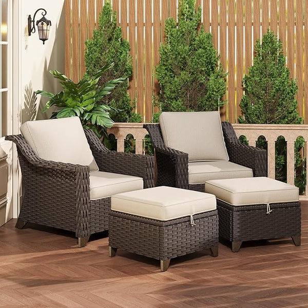 4 Pieces Patio Conversation Furniture Set - 2 Chairs with Ottomans Set of 2 - Photo 1