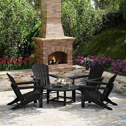 WestinTrends Dylan 5-Piece Outdoor Patio HDPE Adirondack Chair with Round Coffee Table Conversation Set, Black