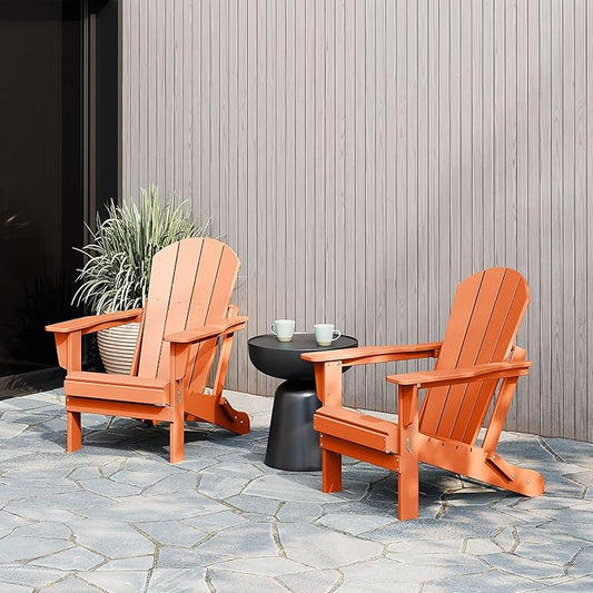 WestinTrends Malibu 2 Piece Set Outdoor Folding Poly Adirondack Chair, Orange