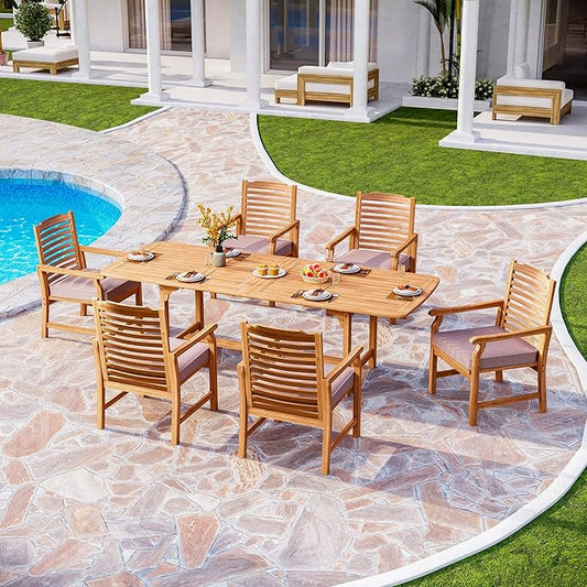 PHI VILLA 4 Pieces Acacia Wood Outdoor Dining Chairs with Cushions, Patio Wooden Armchairs Set of 4, Natural Teak Dining Chairs for Deck, Yard, Porch