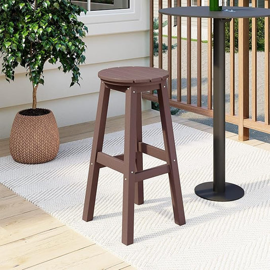 Costaelm 29" Height Outdoor Bar Stools, All-Weather Bar Stools, Adirondack Poly Patio Round Bar Stool for Patio, Deck, Kitchen Counter and Garden, Dark Brown
