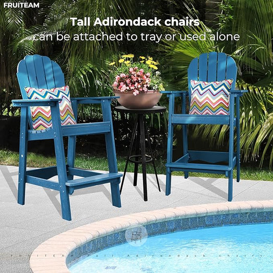 FRUITEAM Tall-Adirondack-Chairs Set of 2, High Adirondack Chair Low-Maintenance Poly Balcony Chairs Set with Connecting Tray, Outdoor Weather-Resistant Deck Chairs, for Patio Pool Yard
