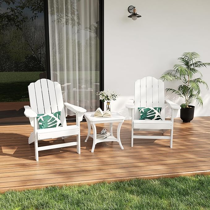 GarveeLife Adirondack Chair Set of 2 for Patio, HDPE Outdoor Lawn Chair with Wood Texture for Garden Backyard Deck Poolside Use