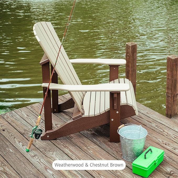 LuxCraft Plastic Poly Deluxe Adirondack Chair, Outdoor Patio Chair for Lawn and Garden - Amish Made in USA (Coastal Gray & Black)