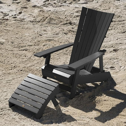 Highwood AD-KITADRI1-BKE Manhattan Beach Adirondack Chair with Ottoman, Black