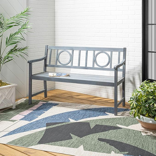 JONATHAN Y BNH104B Apollo 51.2" 3-Seat Circle-Back 600-Lbs Support Acacia Wood Outdoor Garden Patio Bench for Garden, Lawn, Backyard, Pool, Deck, Beach, Firepit, Gray