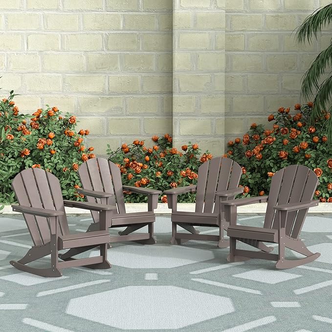 WestinTrends Malibu Outdoor Patio Porch Rocking Adirondack Chair (Set of 4), Dark Brown