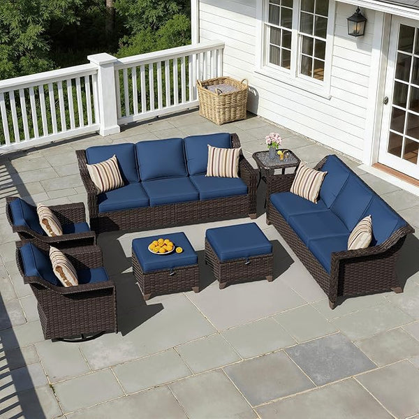 7 Pieces Patio Conversation Furniture Set - 2 Sofas, 2 Ottomans, 2 Swivel Chairs, 1 Side Table - Photo 1