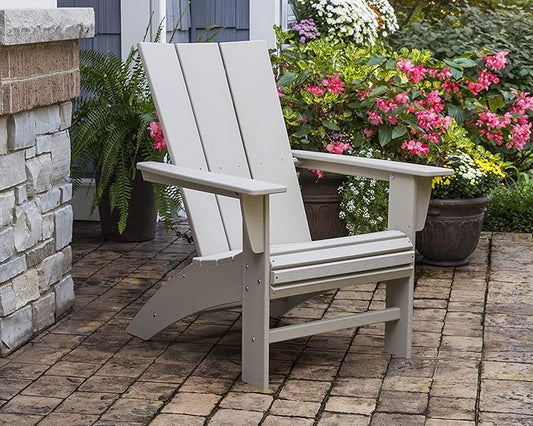 POLYWOOD Modern Curveback Adirondack Chair, HDPE Outdoor Patio Furniture, Fade-Proof Pool Deck Garden Fire Pit Seating, Teak Brown