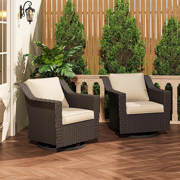 Patio 2 Pieces Wicker Swivel Chairs Set of 2,Outdoor PE Rattan Rocking Glider Armchairs - Photo 1