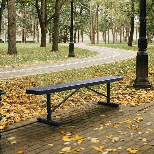 4 Feet Outdoor Steel Bench, Black Heavy Duty Metal Park Bench for Outside, Weatherproof Dock Bench, 48" L Commercial Benches Mesh Bench for Shopping Mall, Store, Lawn, Park, Patio, Deck, Garden
