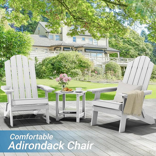 MXIMU Folding Adirondack Chair for Outdoor: Easy Assembly Adirondack Chairs Set of 2 - Composite Plastic Fire Pit Chairs - All Weather Plastic Chair for Outside Patio Lawn Garden Backyard Use
