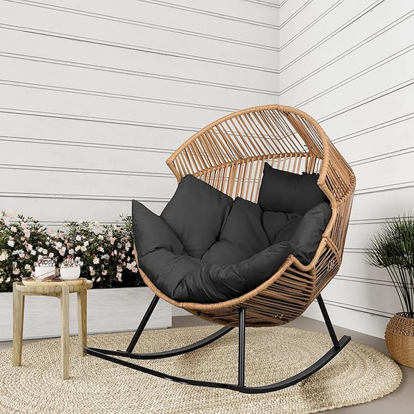Shintenchi Wicker Egg Chair,Outdoor Indoor Rocking Chair,Large PE Rattan Rocking Chair with Cushion for Patio, Balcony, Backyard, Garden,Deep Grey