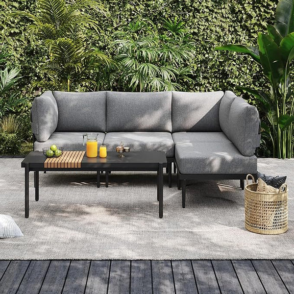Sundale 5 Pieces Outdoor Patio Furniture Set, Metal Sectional Sofa Patio Conversation Set with Coffee Table - Photo 1