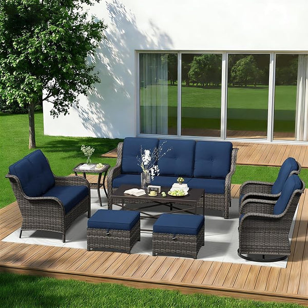 8 Piece Outdoor Wicker Patio Furniture Set, Outdoor Swivel Rocker Patio Chairs Set with Thickened Olefin Cushions - Photo 1