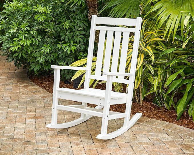 POLYWOOD Estate Rocking Chair, Heavy Duty HDPE Lumber Outdoor Porch Rocker, All-Weather Patio Furniture, Fade Proof, White