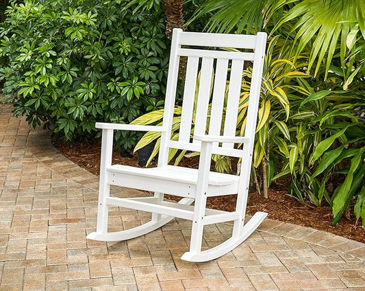 POLYWOOD Estate Traditional Porch Rocking Chair, Outdoor Rocker, Fade-Proof Recycled Lumber, Teak