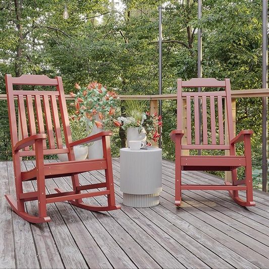 Flash Furniture Set of 2 Winston All-Weather Rocking Chair in Red Faux Wood