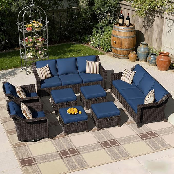 8 Pieces Patio Conversation Furniture Set - 2 Sofas, 4 Ottomans, 2 Swivel Chairs, 1 Side Table - Photo 1