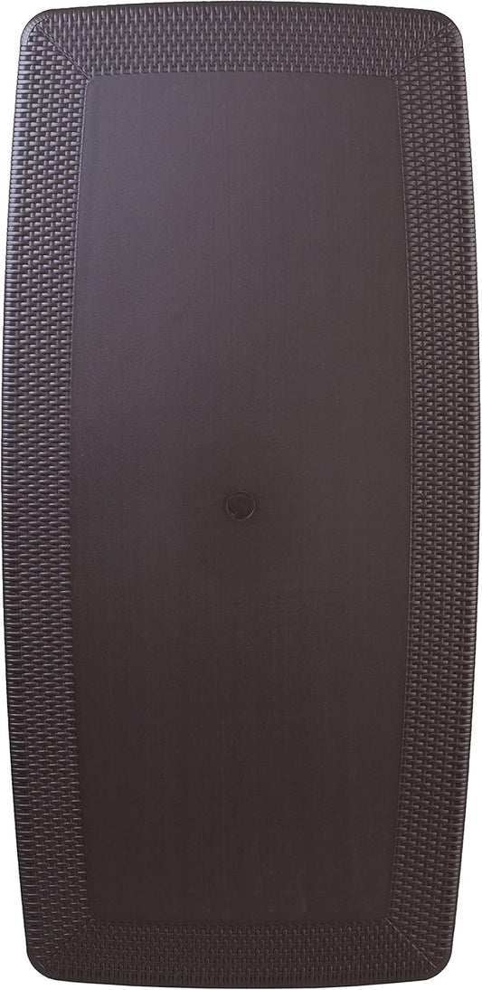 Flash Furniture Elon 5.62-Foot Brown Rattan Indoor-Outdoor Plastic Folding Table with Umbrella Hole