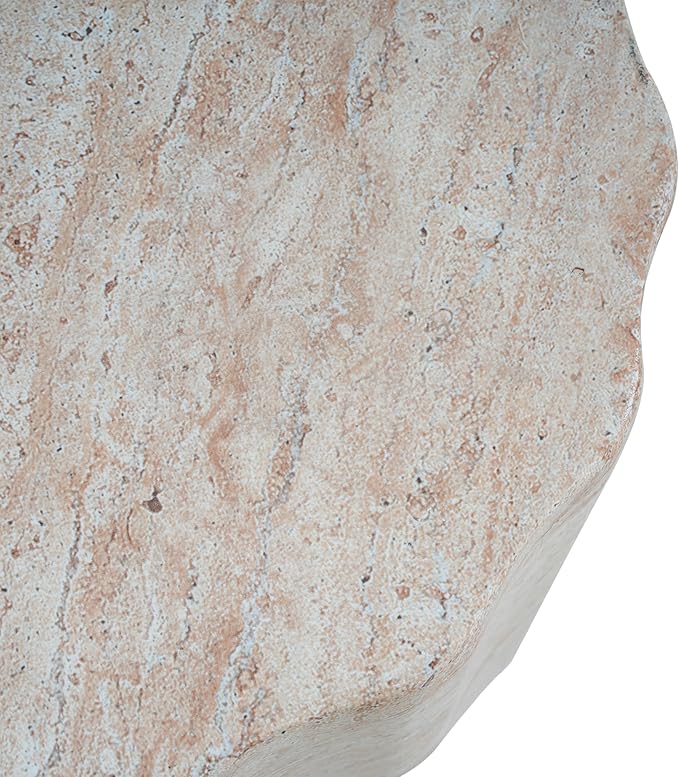 Outdoor Side Table Faux Marble End Table Faux Stone Side Tables Travertine Small Coffee Tables for Indoor Outdoor, Garden Stool Plant Stand for Porch, Backyard Patio, Cylindrical