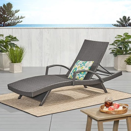 Christopher Knight Home Salem Outdoor Wicker Armed Chaise Lounge, Grey