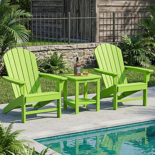 Y&M Outdoor Side Table, HIPS Adirondack Small Double Layer Table, Waterproof Square Outside Table, Balcony End Tables for Patio, Pool, Porch, Deck, Indoor or Outdoor Use, Lime