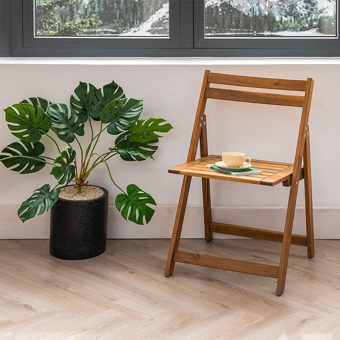Acacia Wooden Chairs Set of 4, Folding Waterproof Small Patio Chairs with Waterproof and UV Coating, Indoor Outdoor Bistro Set for Garden Balcony Patio Lawn Living Room
