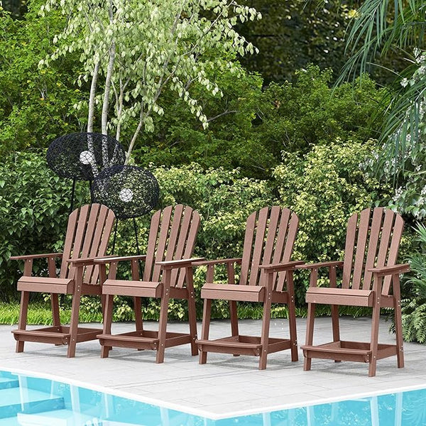 Tangkula Outdoor Bar Stool, HDPE Tall Adirondack Chair with Armrest & Footrest - Photo 1