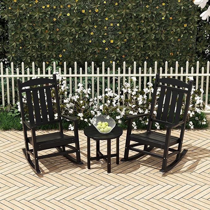 WO WESTIN OUTDOOR HDPE Laguna Classic Porch Rocking Chair (Set of 2), Black