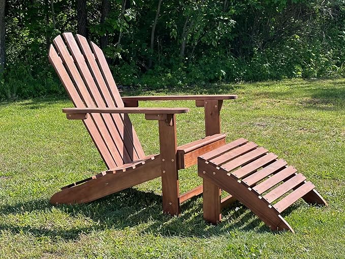 Solid Acacia Wood Adirondack Chair with Footstool Ottoman Accent Furniture for Yard,Patio,Garden,Lawn w/Natural Finish