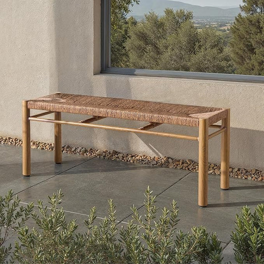 SAFAVIEH Couture Outdoor Patio Furniture Collection - Romona Tropical Bench, Natural Brown Rectangular with Woven Seat, Fully Assembled (CPT4002A)