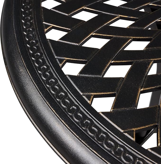 Yaheetech 31in Cast Aluminum Patio Table with Umbrella Hole, Outdoor Round Anti-Rust Small Coffee Bistro Table with Umbrella Hole, Outdoor Furniture for Porch, Backyard, Garden, Bronze