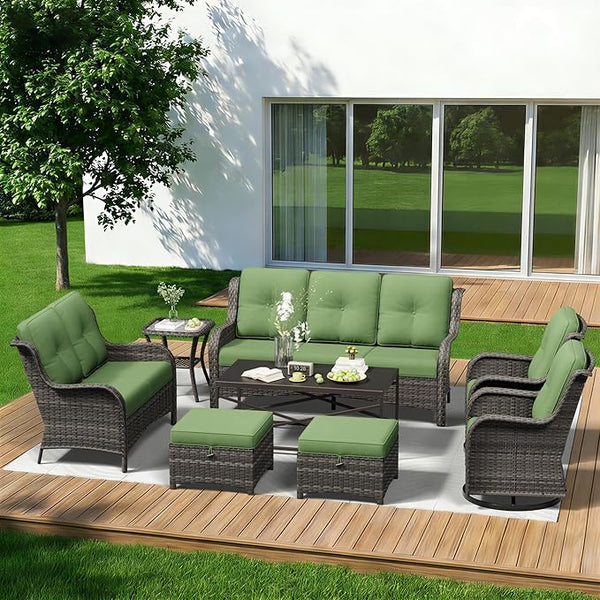 8 Piece Outdoor Wicker Patio Furniture Set, Outdoor Swivel Rocker Patio Chairs Set with Thickened Olefin Cushions - Photo 1