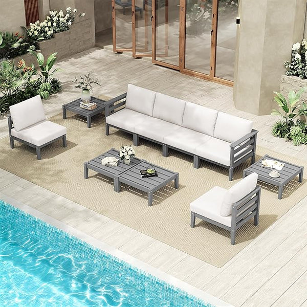 SERWALL HDPE Patio Furniture Set, 10 Pieces Outdoor Sectional Sofa Set - Photo 1