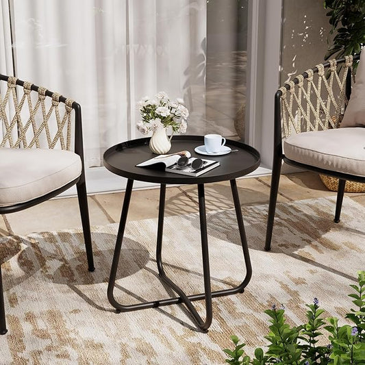 Outdoor Side Table, Indoor & Outdoor 18" Round Patio Side Table, Small Metal Side Table for Porch, Balcony, Living Room, Black