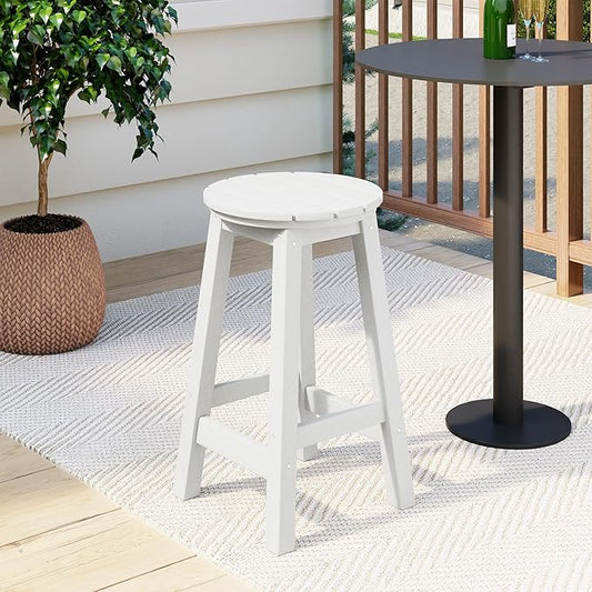 Costaelm 24" Height Outdoor Bar Stools, All-Weather Bar Stools, Adirondack Poly Patio Round Bar Stool for Patio, Deck, Kitchen Counter and Garden, White