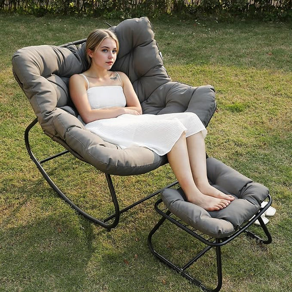 Wisteria Lane Patio Rocking Chair with Ottoman, Outdoor Indoor Rocking Egg Chair with Cushions - Photo 1