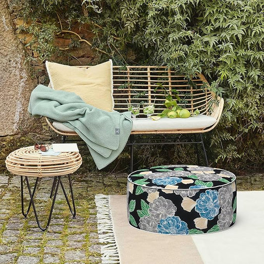 LVTXIII Inflatable Stool Ottoman Footrest with Handle, Decorative Fade-Resistant Foot Stool, Indoor or Outdoor Pouf for Home Garden and Camping Use, 21x21x9, Peony Garden