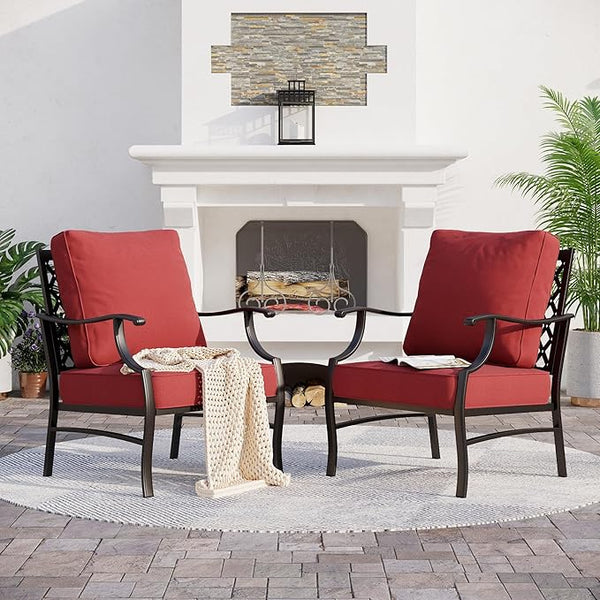 Metal Patio Chair Set of 2 with 5.75" Extra Thick Cushion - Photo 1