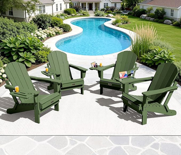 SERWALL Folding Adirondack Chair Set of 4, Outdoor Adirondack Chairs with 4 in 1 Cup Holder, Wood Texture Patio Chairs - Photo 1
