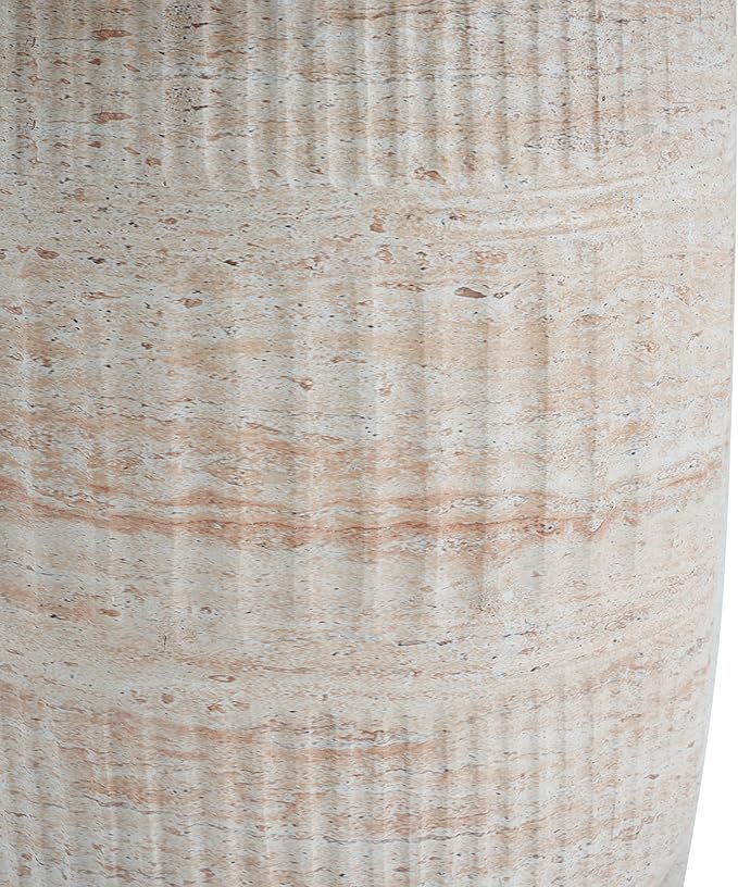 Merax Outdoor Lightweight Concrete Side Table 15" Dx18.5 H Cylinder Round Travertine Indoor Accent Table Weather Resistant End Table for Patio, No Assembly Required, Beige